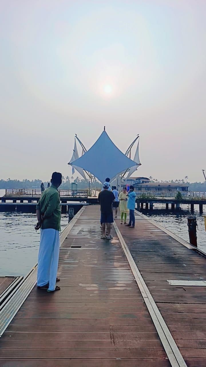 Early morning sunrise from a wooden jetty on the backwaters